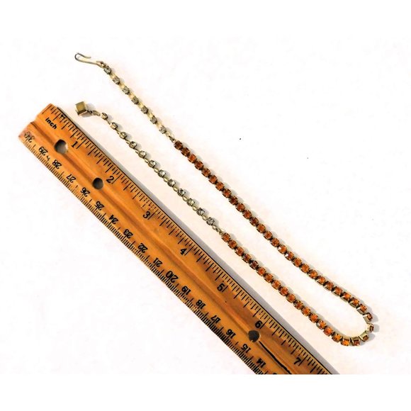 Vintage Amber Rhinestone Necklace 15 Inch Matching Clip Earrings Gold Plated - Picture 10 of 10